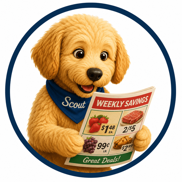 Scout reading a weekly savings ad
