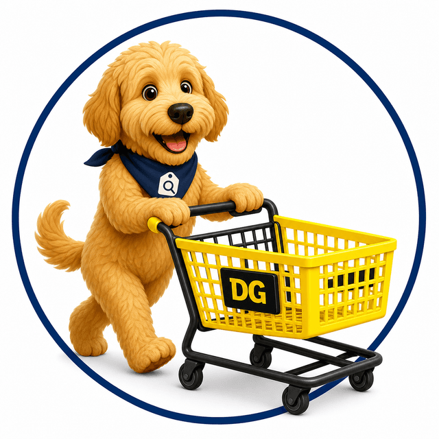Scout pushing a Dollar General-inspired shopping cart