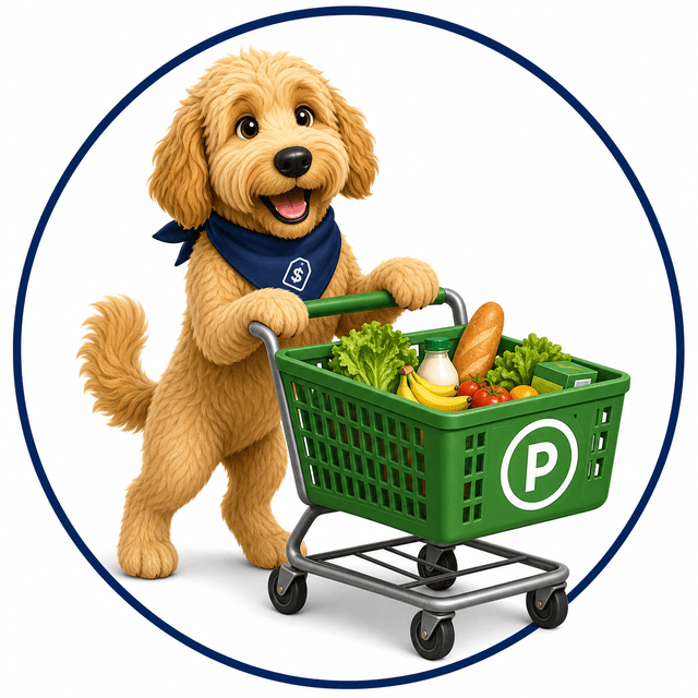 Scout pushing a Publix-inspired shopping cart