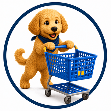 Scout with a Walmart shopping cart