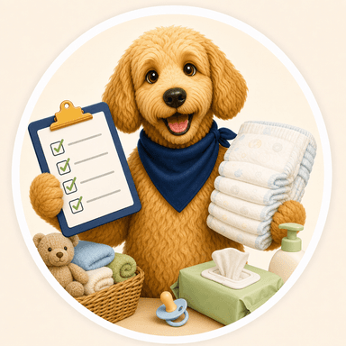 Scout holding a checklist with diapers, wipes, and baby essentials