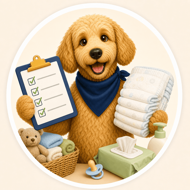 Scout holding a checklist with diapers, wipes, and baby essentials