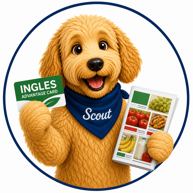 Scout holding an Ingles Advantage Card for a Publix comparison