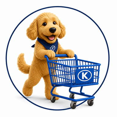 Scout with a Kroger shopping cart