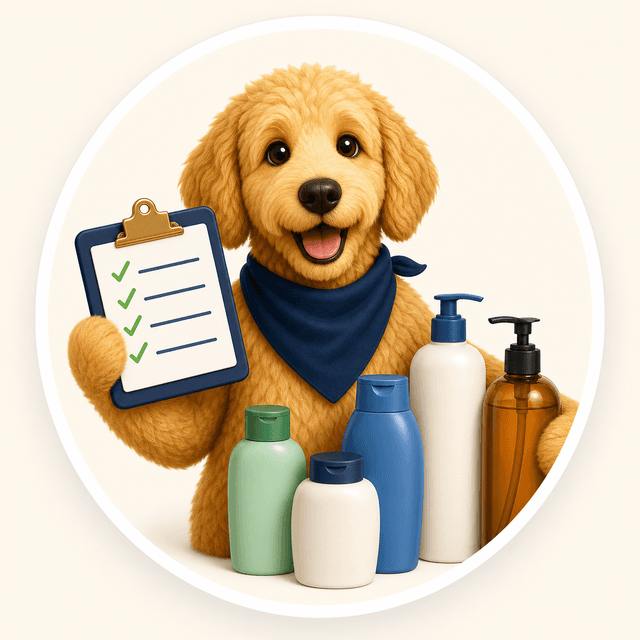 Scout holding a checklist with generic shampoo bottles and a salon-size pump bottle