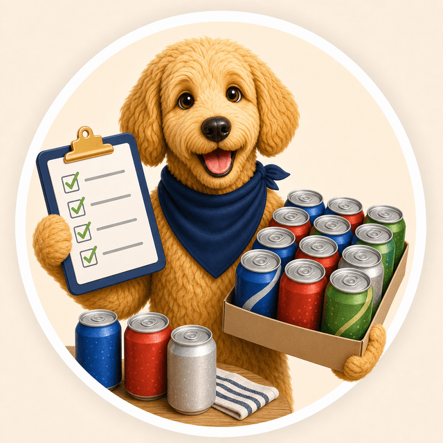 Scout holding a checklist with assorted soda cans in a multipack tray