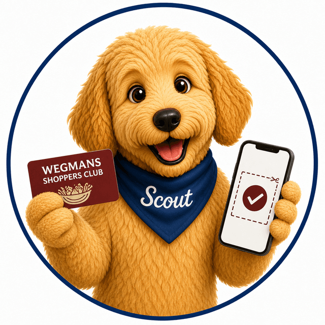 Scout holding a Wegmans Shoppers Club card for a Publix comparison